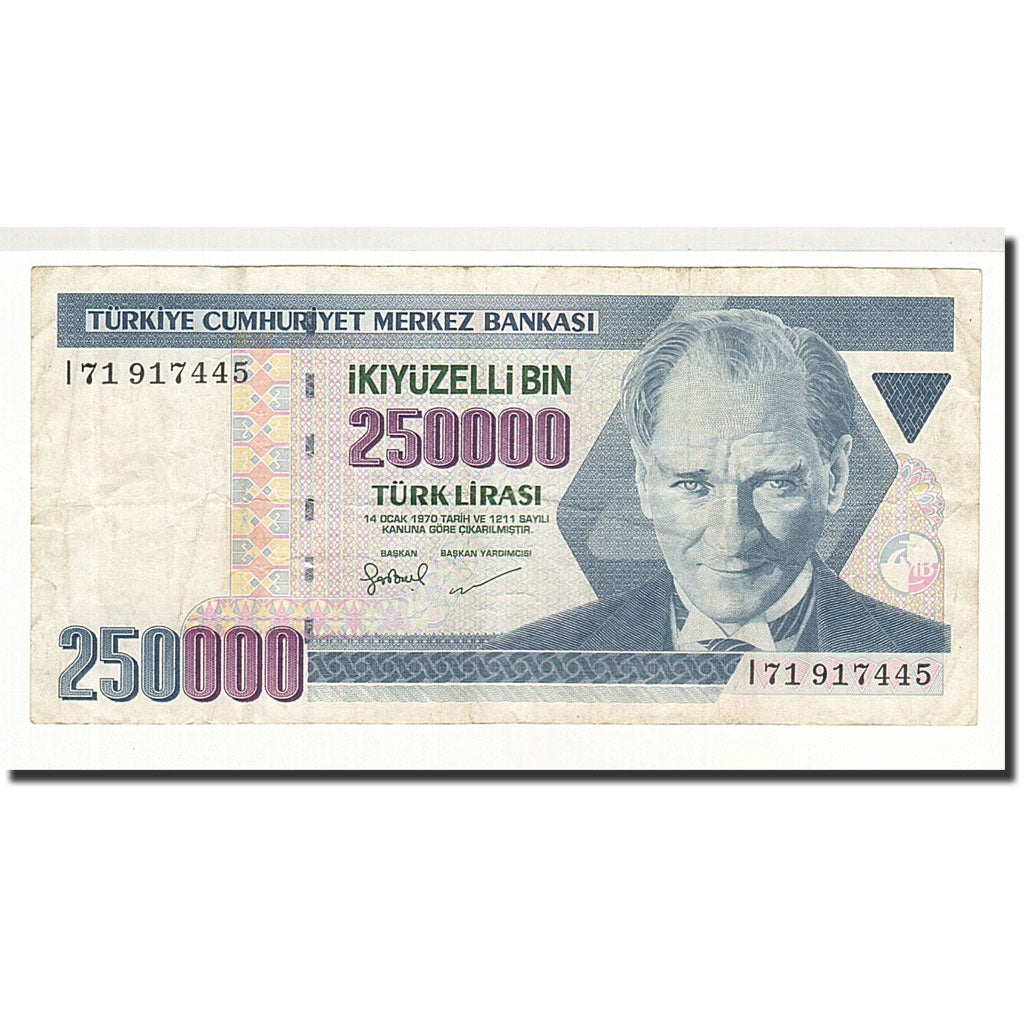 Banknote, Turkey, 250,000 Lira, 1998, KM:211, VF(20-25)