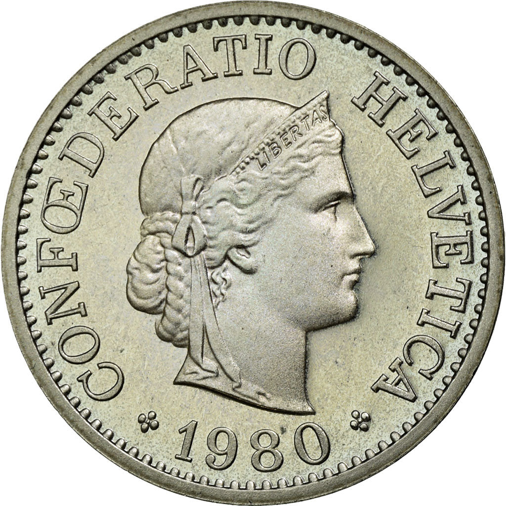 Coin, Switzerland, 10 Rappen, 1980, Bern, MS(65-70), Copper-nickel, KM:27