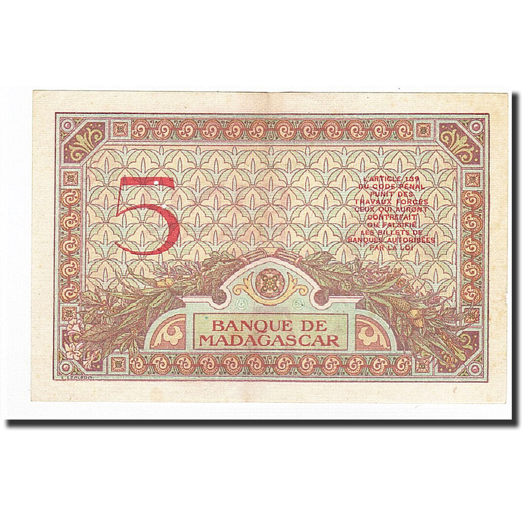 Banknote, Madagascar, 5 Francs, Undated (1937), KM:35, UNC(60-62)