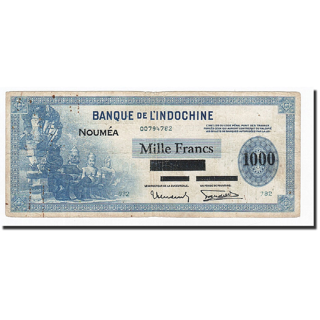 Banknote, New Caledonia, 1000 Francs, Undated (1943), KM:45, F(12-15)