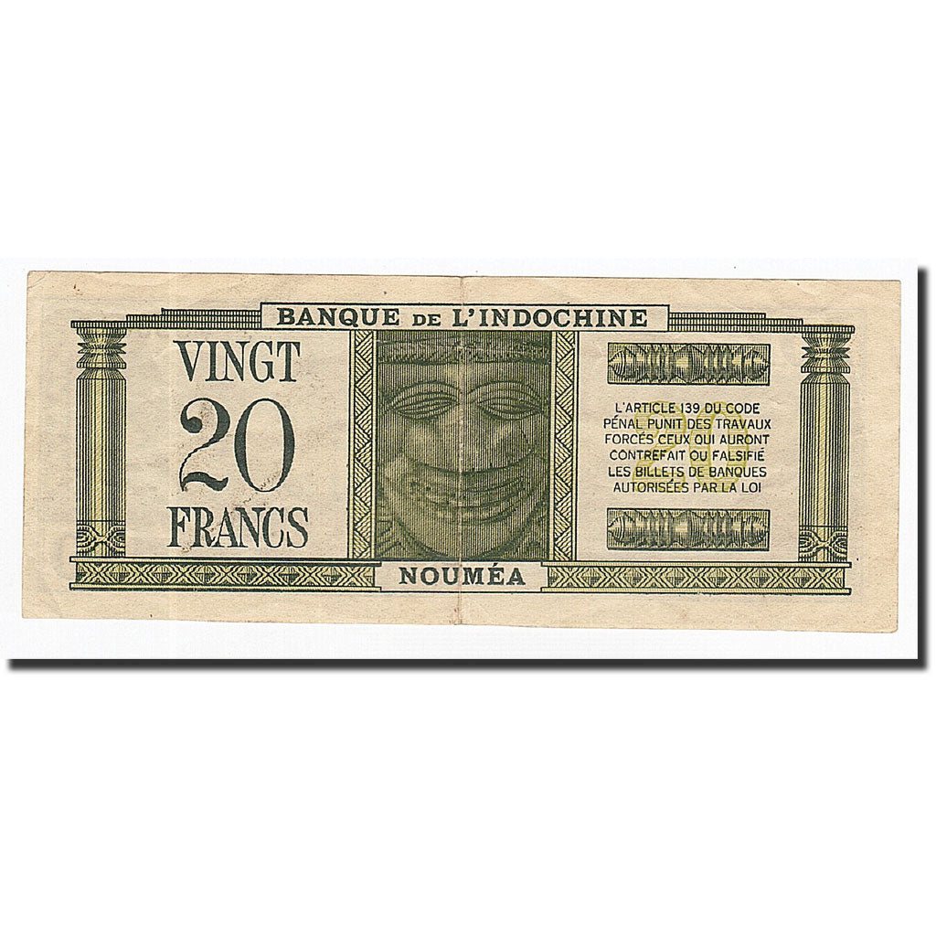 Banknote, New Caledonia, 20 Francs, Undated (1944), KM:49, EF(40-45)