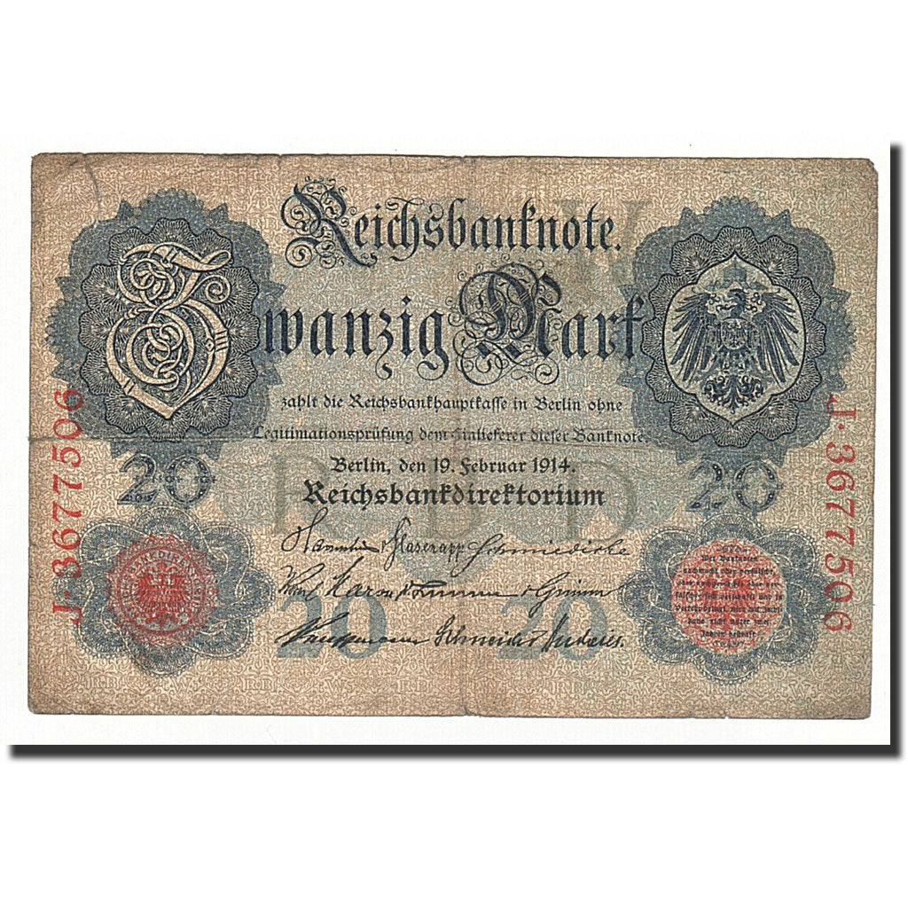 Banknote, Germany, 20 Mark, 1914-02-19, KM:46b, VF(20-25)
