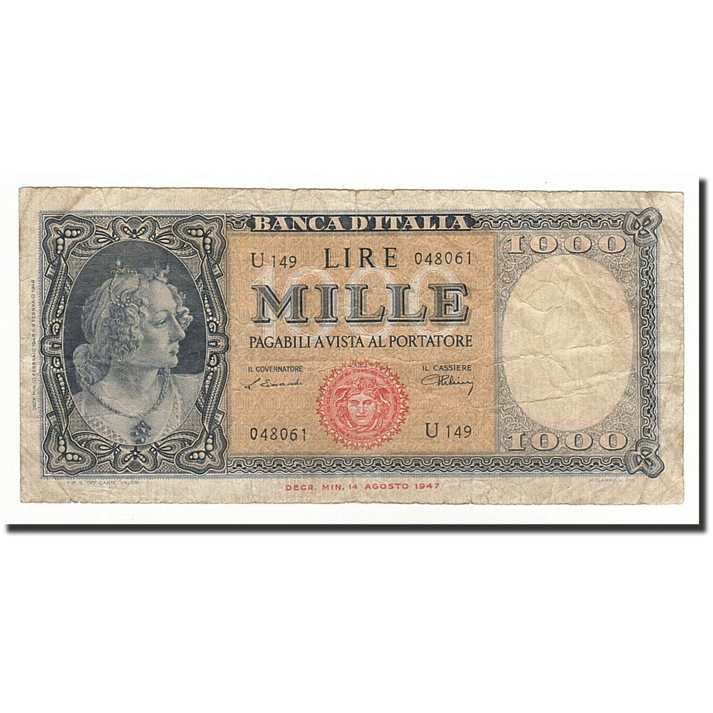 Banconote, Italia, 1000 Lire, KM:88a, 1948-02-10, MB