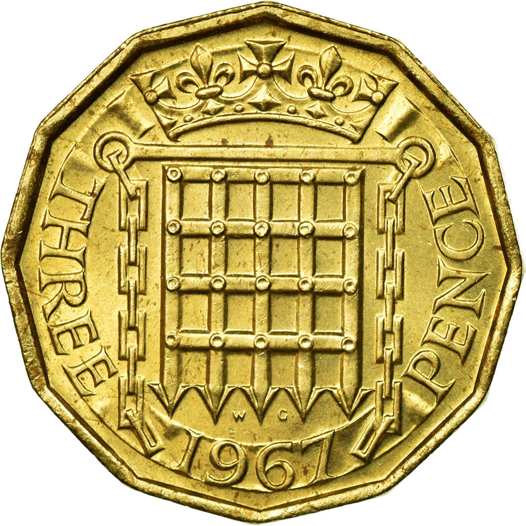 Coin, Great Britain, Elizabeth II, 3 Pence, 1967, MS(63), Nickel-brass, KM:900