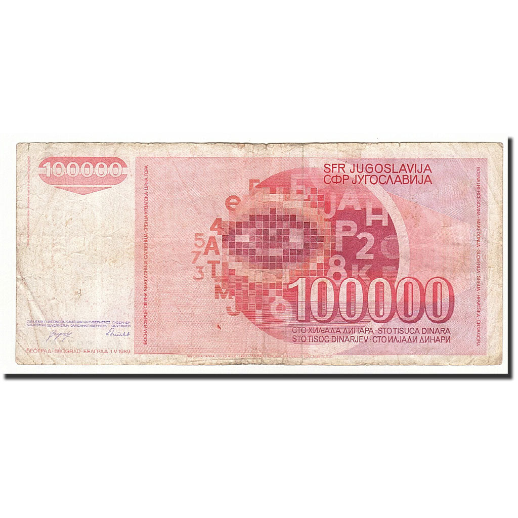 Banknote, Yugoslavia, 100,000 Dinara, 1989-05-01, KM:97, F(12-15)