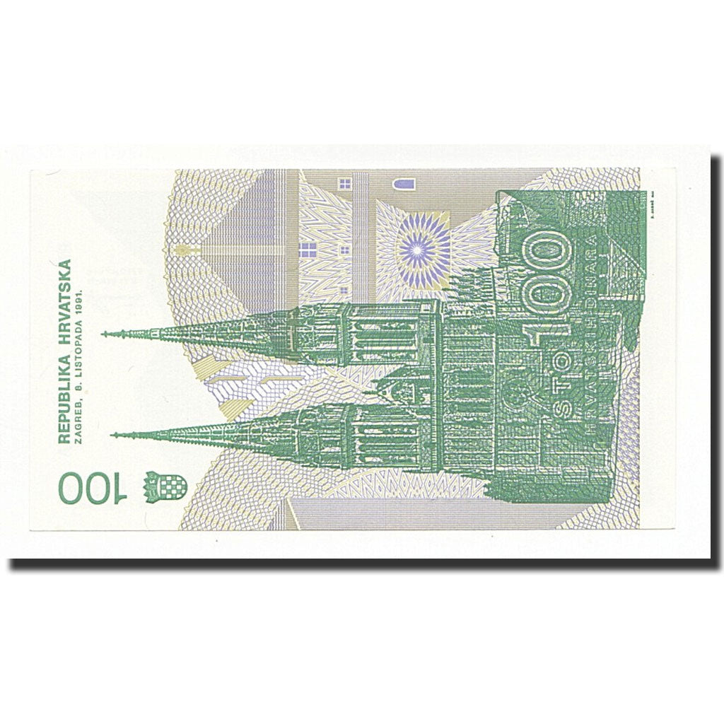 Biljet, Kroatië, 100 Dinara, 1991-10-08, KM:20a, NIEUW