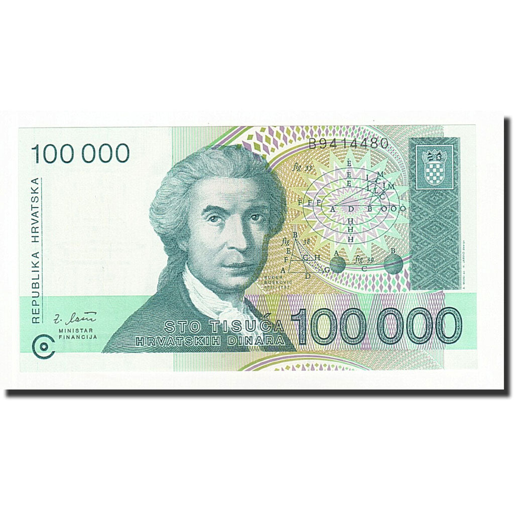 Geldschein, Kroatien, 100,000 Dinara, 1993-05-30, KM:27A, UNZ