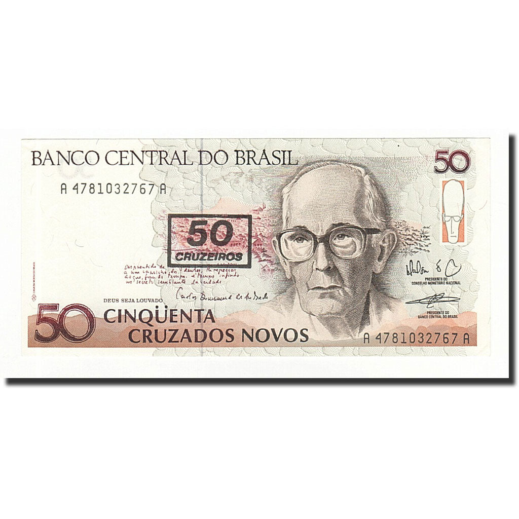 Biljet, Brazilië, 50 Cruzeiros on 50 Cruzados Novos, Undated (1996), KM:223