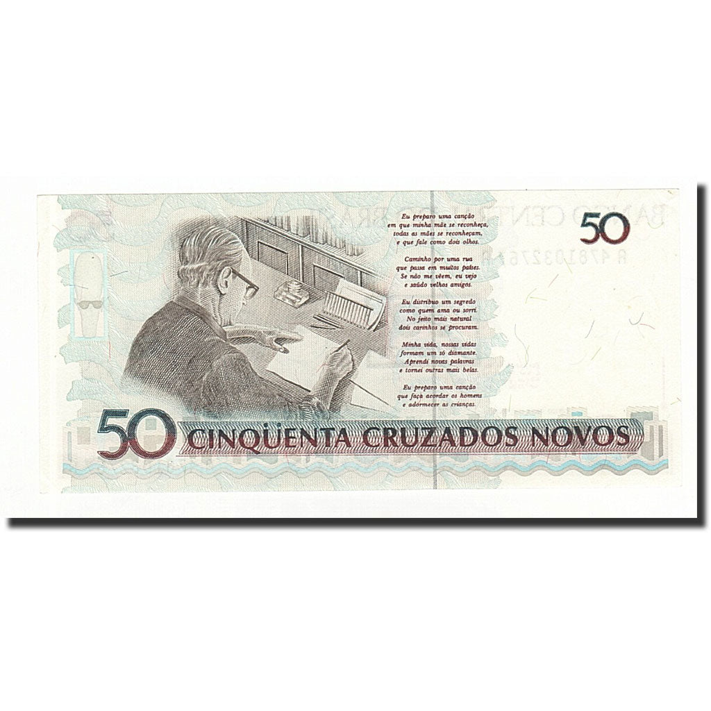 Biljet, Brazilië, 50 Cruzeiros on 50 Cruzados Novos, Undated (1996), KM:223