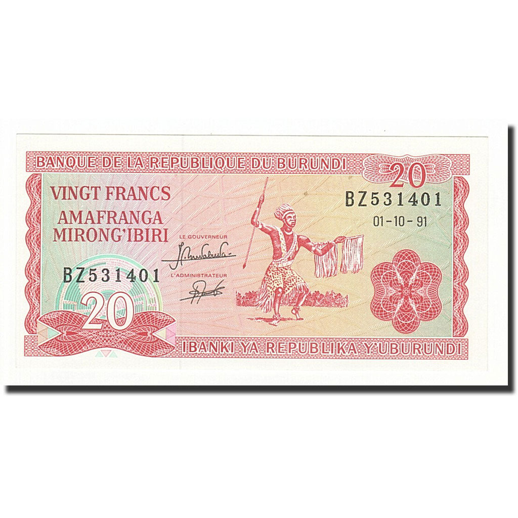 Billete, 20 Francs, Burundi, KM:27c, 1991-10-01, UNC