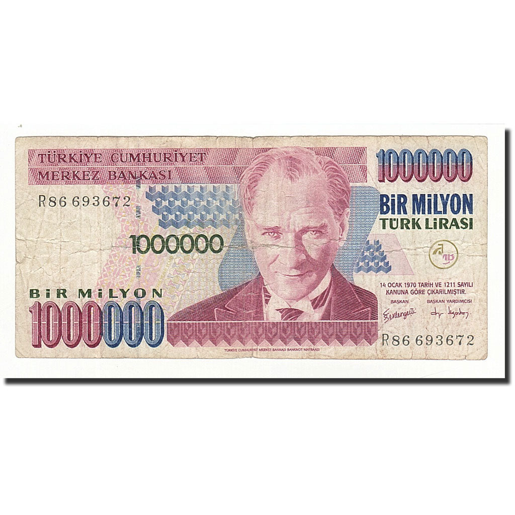 Banknote, Turkey, 1,000,000 Lira, L.1970, KM:213, F(12-15)