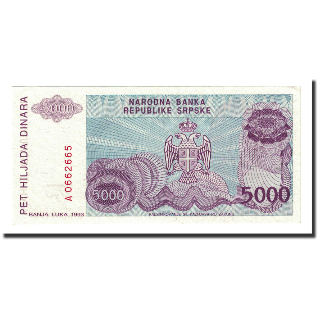 Banconote, Bosnia - Erzegovina, 5000 Dinara, 1992, KM:138a, FDS