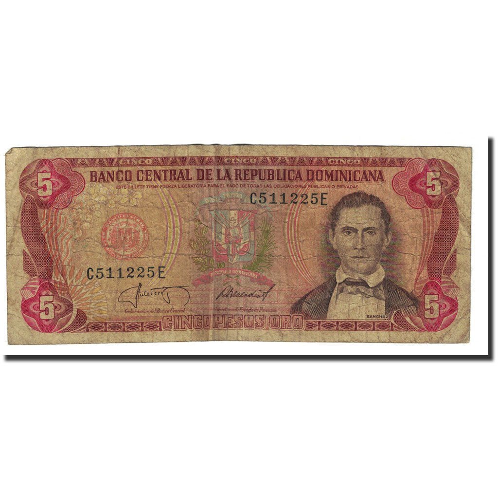 Billete, 5 Pesos Oro, 1987, República Dominicana, KM:118c, BC