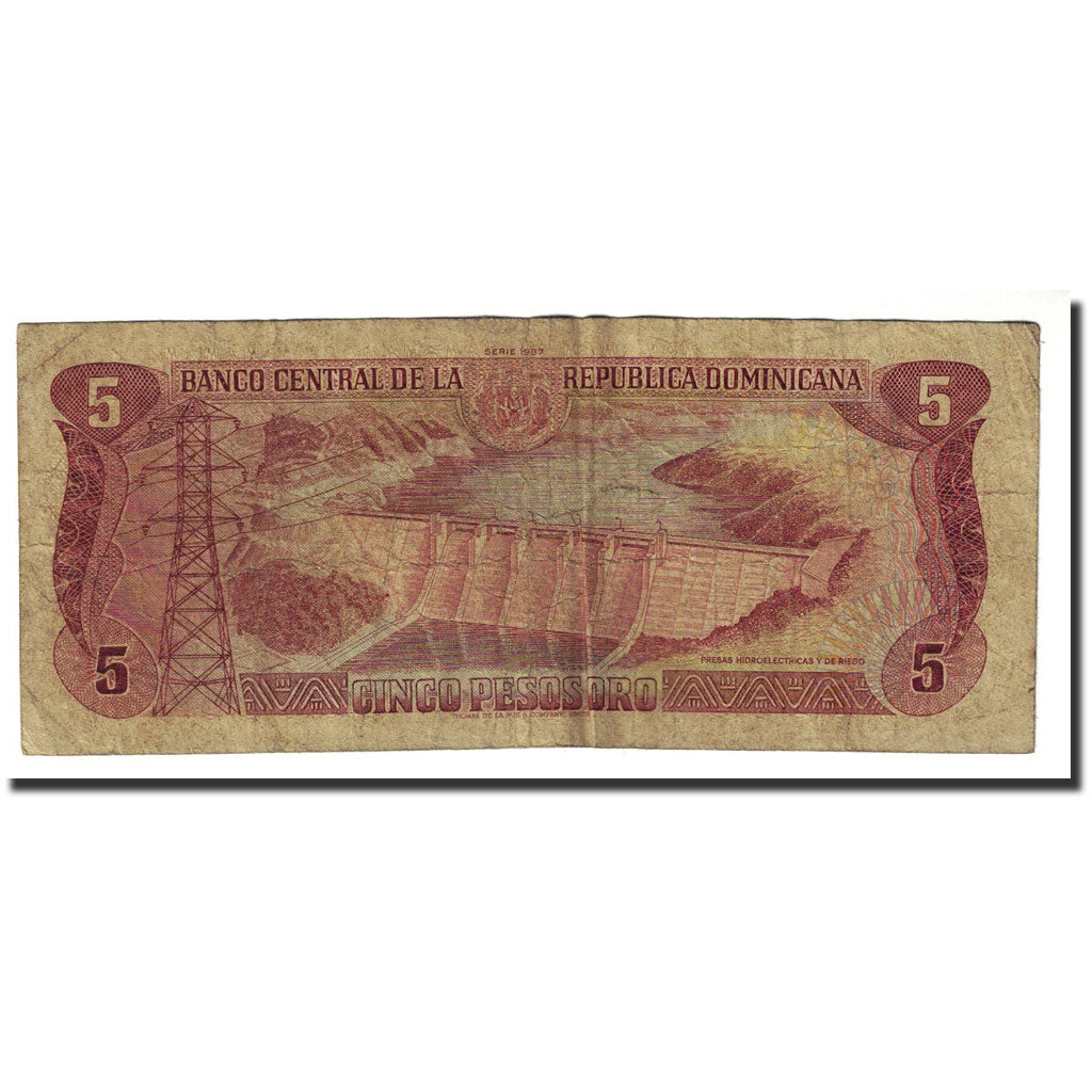 Billete, 5 Pesos Oro, 1987, República Dominicana, KM:118c, BC
