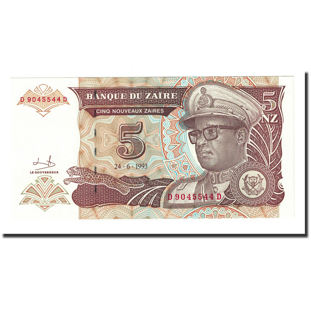 Banknote, Zaire, 5 Nouveaux Zaïres, 1993-06-24, KM:53a, UNC(65-70)