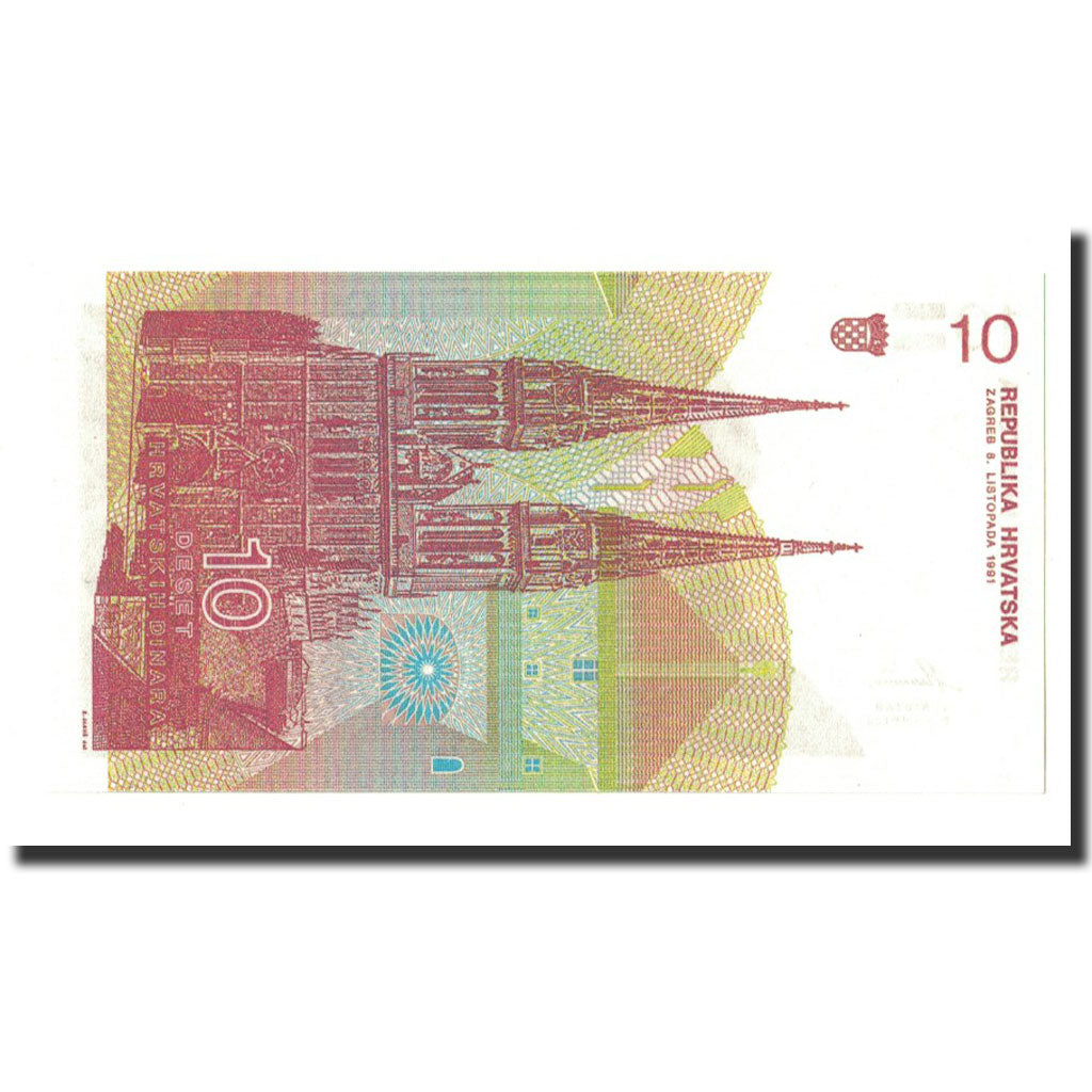 Biljet, Kroatië, 10 Dinara, 1991-10-08, KM:18a, NIEUW