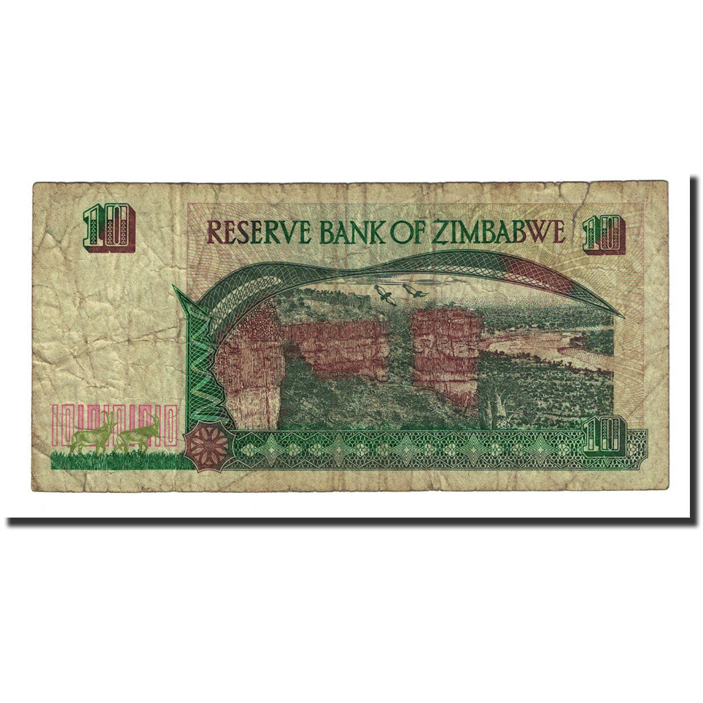 Biljet, Zimbabwe, 10 Dollars, 1997, KM:6a, B+