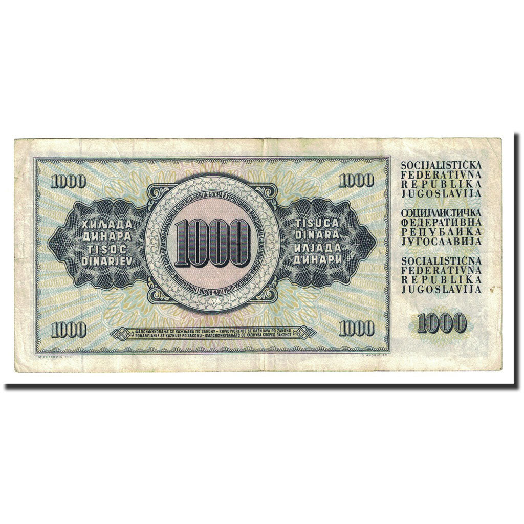 Banknote, Yugoslavia, 1000 Dinara, 1981-11-04, KM:92d, AU(50-53)