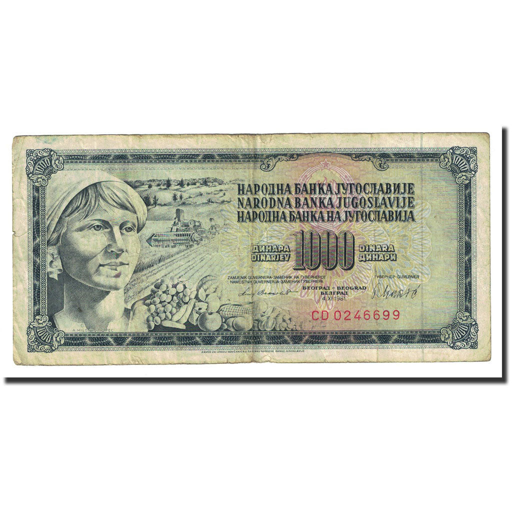 Banknote, Yugoslavia, 1000 Dinara, 1981-11-04, KM:92d, VF(20-25)