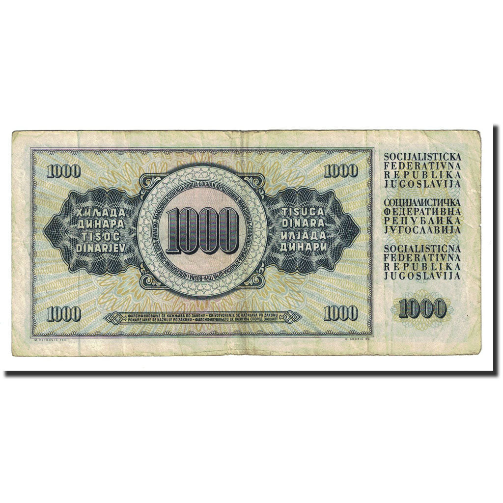 Banknote, Yugoslavia, 1000 Dinara, 1981-11-04, KM:92d, VF(20-25)