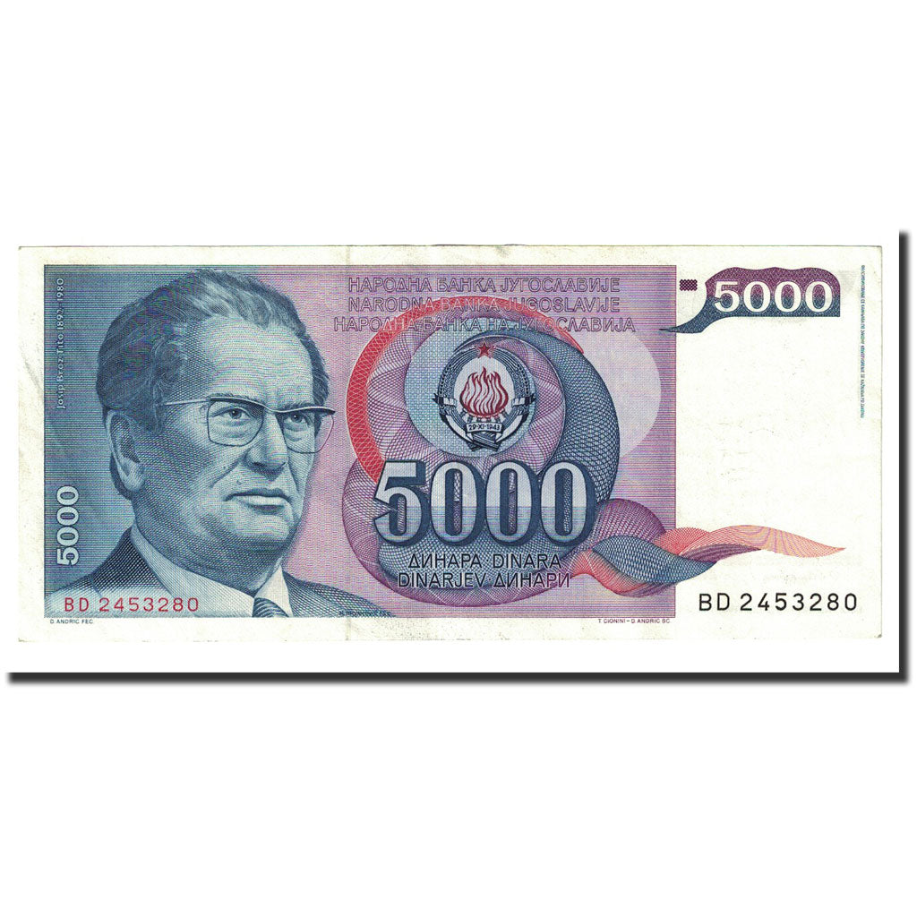 Banknote, Yugoslavia, 5000 Dinara, 1985-05-01, KM:93a, AU(55-58)