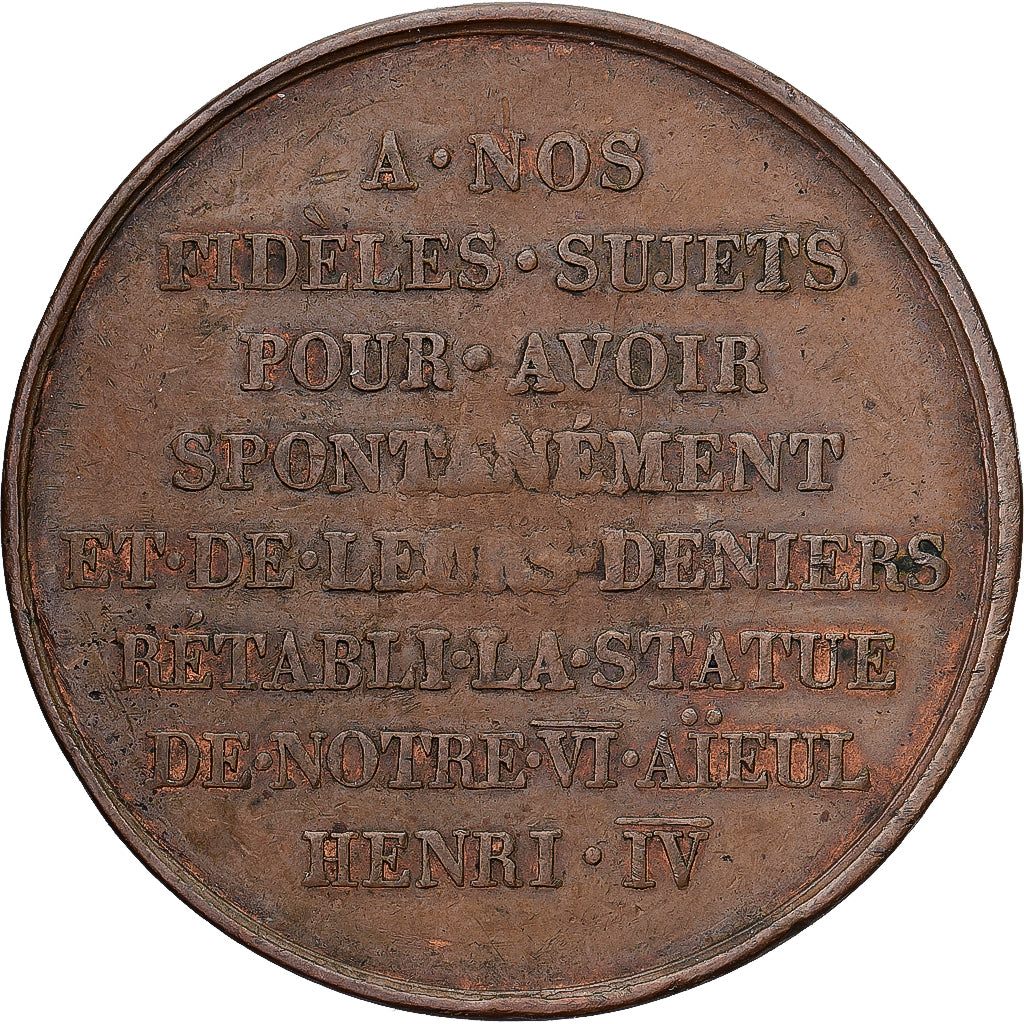 France, Medal, Louis XVIII, Rétablissement de la statue d'Henri IV, History