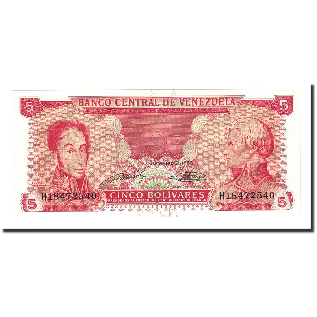 Banknote, Venezuela, 5 Bolivares, 1989-09-21, KM:70b, UNC(65-70)