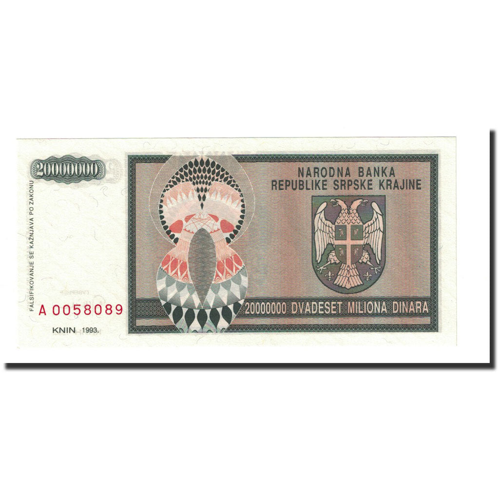 Geldschein, Kroatien, 20 Million Dinara, 1993, KM:R13a, UNZ