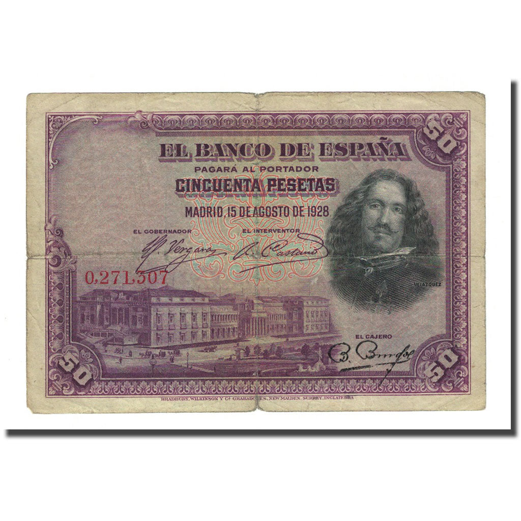 Banknote, Spain, 50 Pesetas, 1928-08-15, KM:75a, VF(20-25)