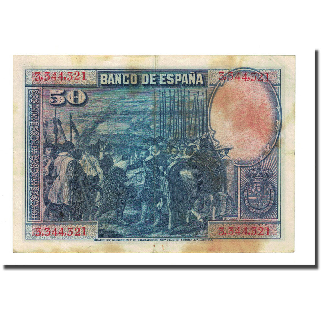 Banknot, Hiszpania, 50 Pesetas, 1928-08-15, KM:75a, VF(30-35)