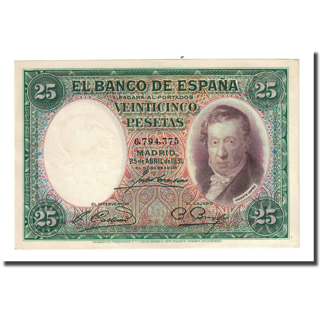 Biljet, Spanje, 25 Pesetas, 1931-04-25, KM:81, NIEUW