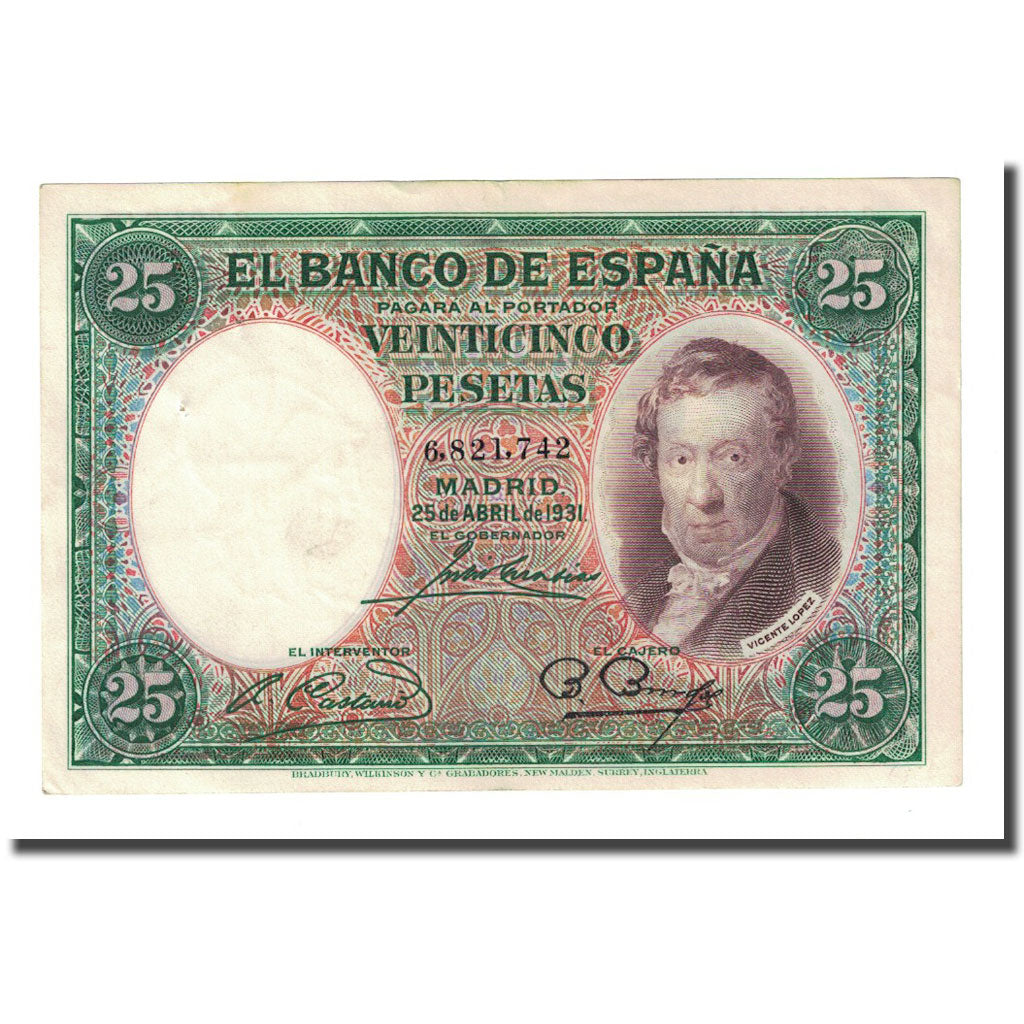 Banknot, Hiszpania, 25 Pesetas, 1931-04-25, KM:81, UNC(63)