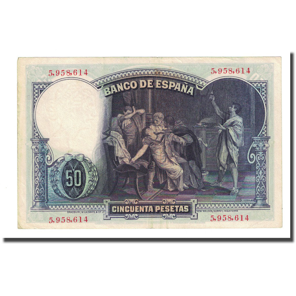 Biljet, Spanje, 50 Pesetas, 1931-04-25, KM:82, TTB