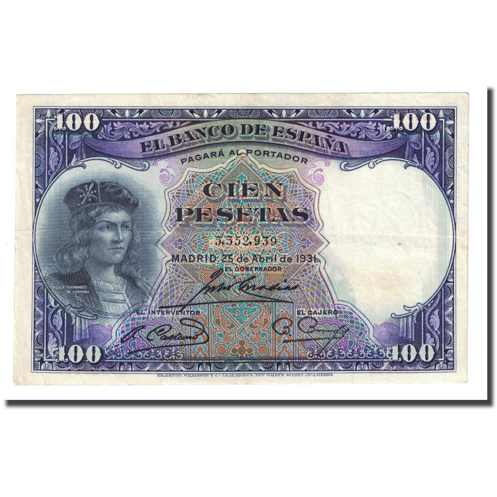 Banknote, Spain, 100 Pesetas, 1931-04-25, KM:83, AU(50-53)