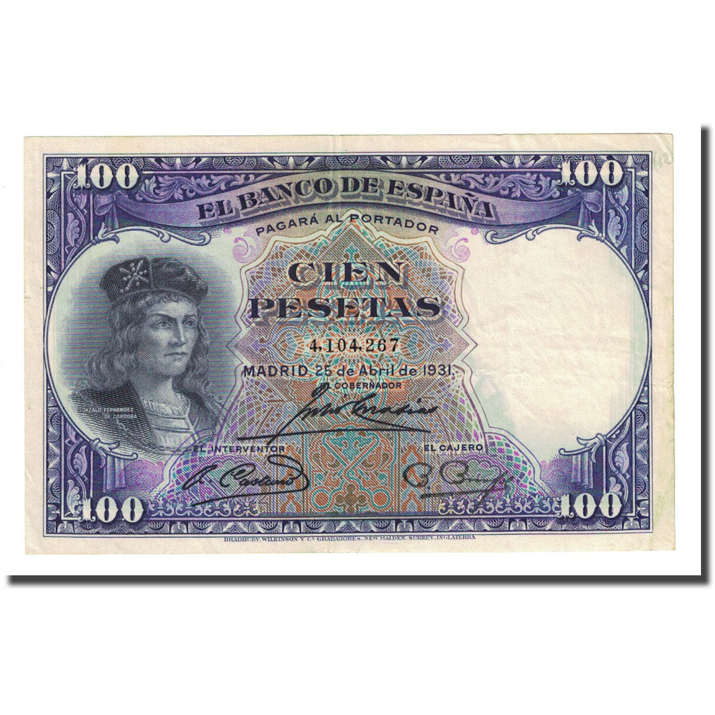 Billet, Espagne, 100 Pesetas, 1931-04-25, KM:83, TTB+