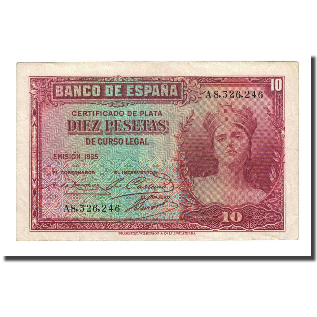 Banknote, Spain, 10 Pesetas, 1935, KM:86a, AU(55-58)