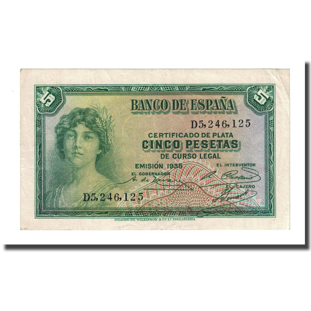 Biljet, Spanje, 5 Pesetas, 1935, KM:85a, SPL