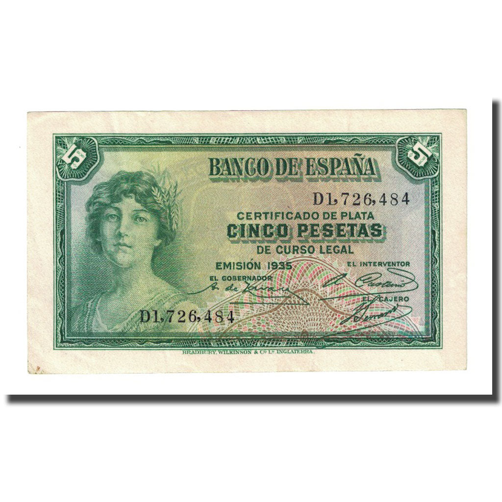 Biljet, Spanje, 5 Pesetas, 1935, KM:85a, SPL