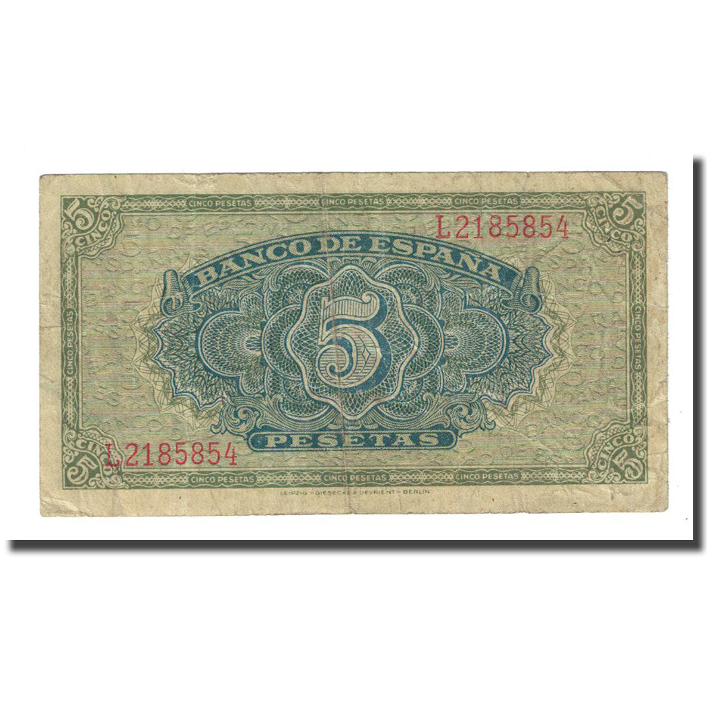 Billet, Espagne, 5 Pesetas, 1940-09-04, KM:123a, TB