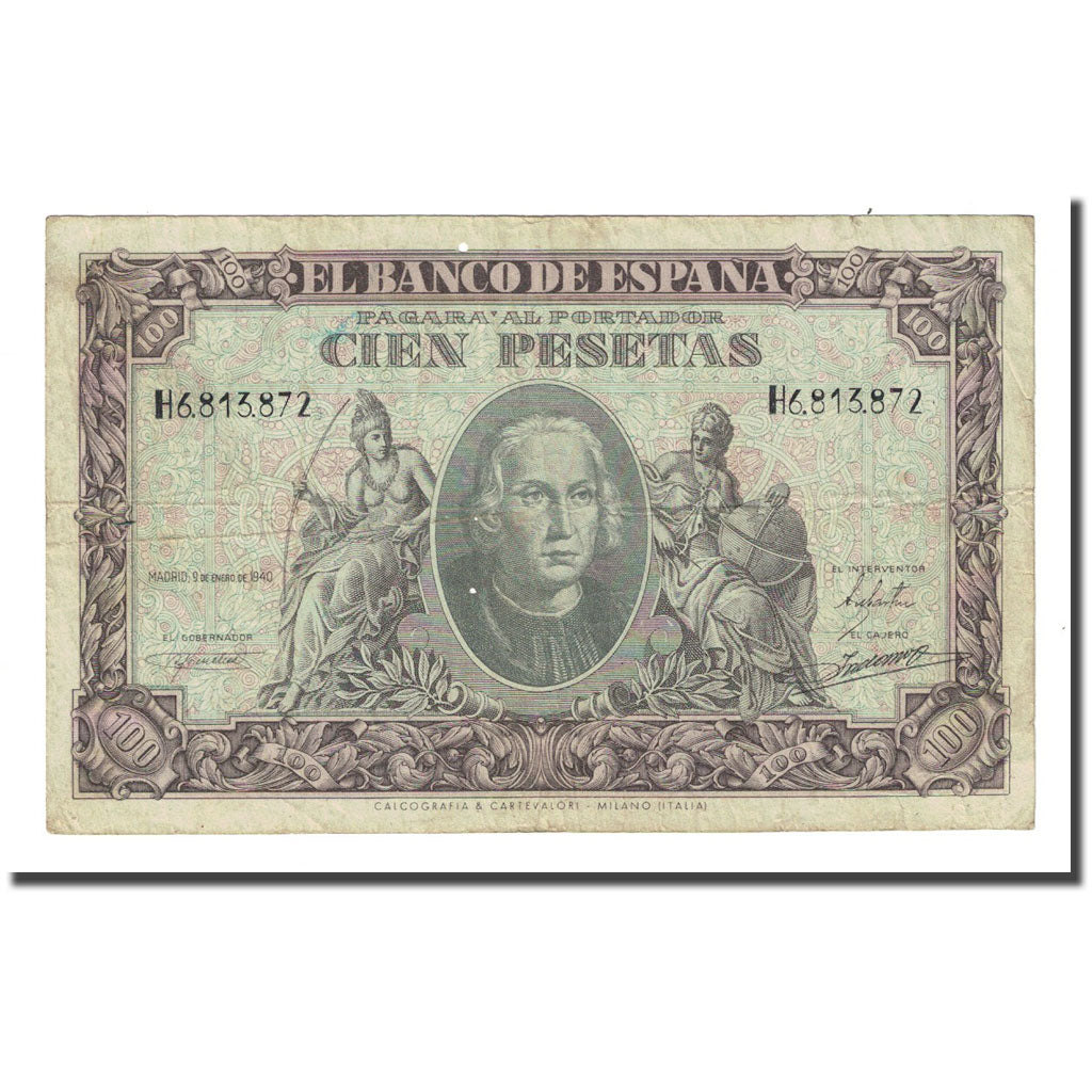 Banknote, Spain, 100 Pesetas, 1940-01-09, KM:118a, VF(30-35)