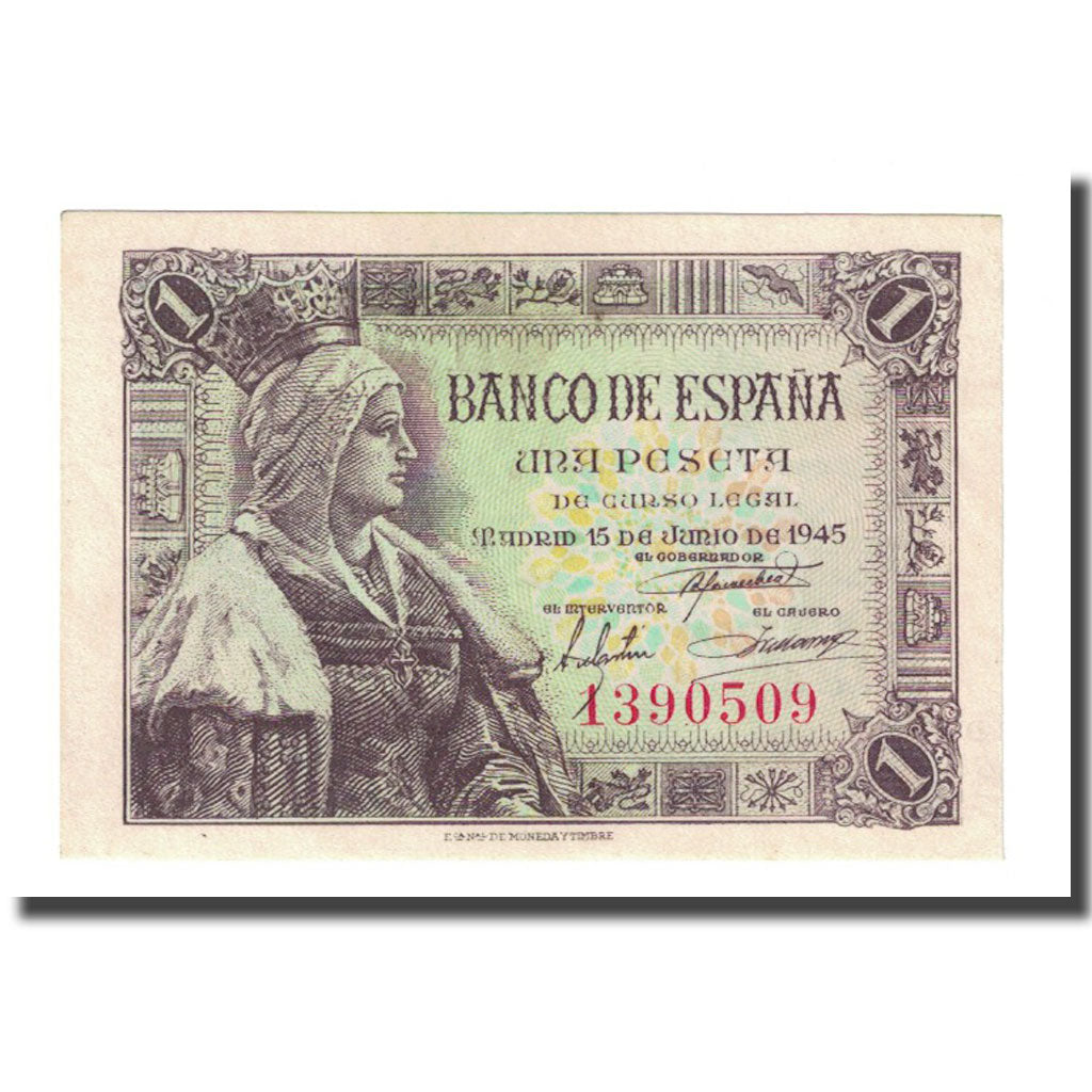 Billet, Espagne, 1 Peseta, 1945-06-15, KM:128a, NEUF