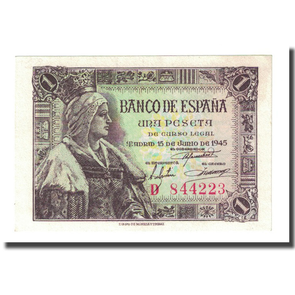 Banknote, Spain, 1 Peseta, 1945-06-15, KM:128a, UNC(63)