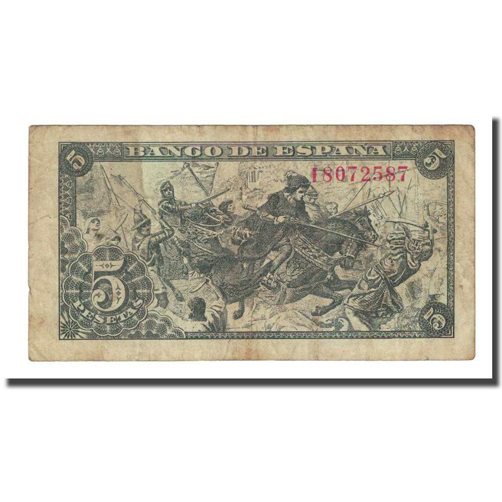 Banknot, Hiszpania, 5 Pesetas, 1945-06-15, KM:129a, VF(20-25)