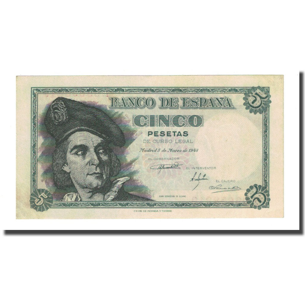 Billet, Espagne, 5 Pesetas, 1948-03-05, KM:136a, NEUF