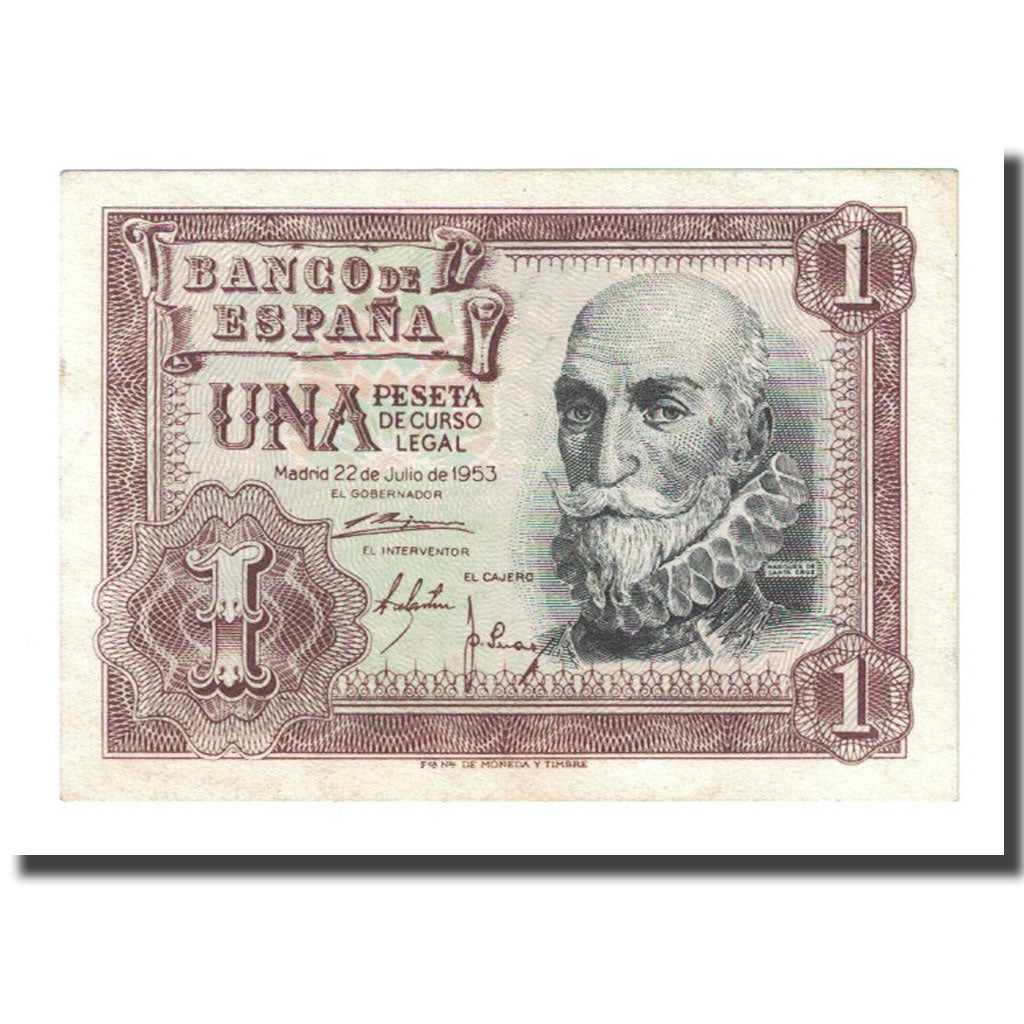 Banknot, Hiszpania, 1 Peseta, 1953-07-22, KM:144a, AU(55-58)