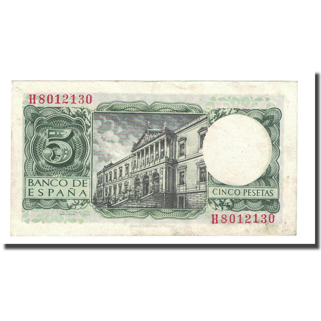 Banknot, Hiszpania, 5 Pesetas, 1954-07-22, KM:146a, AU(55-58)