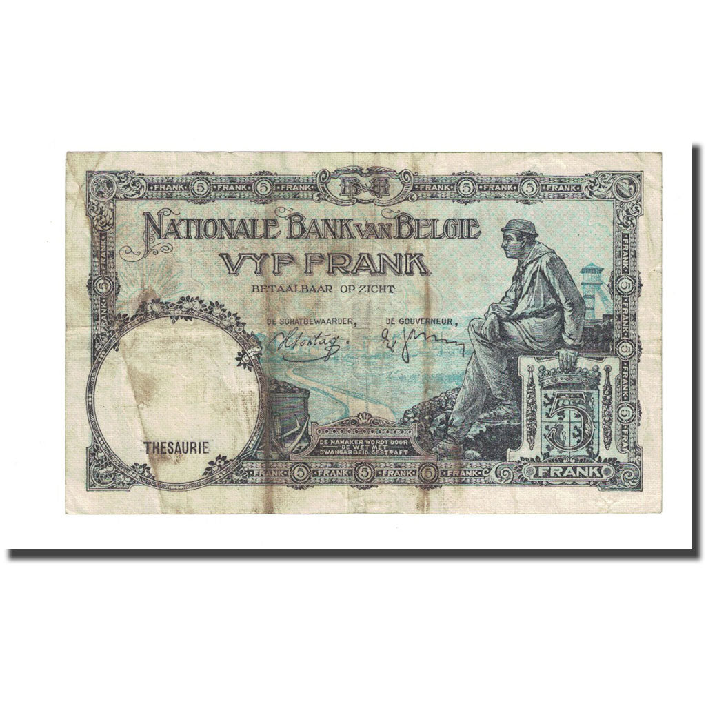 Banknot, Belgia, 5 Francs, 1938-03-08, KM:108a, VF(20-25)