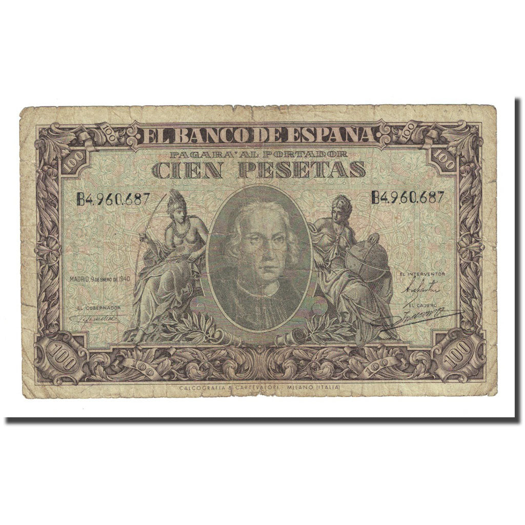 Banconote, Spagna, 100 Pesetas, 1940-01-09, KM:118a, B+