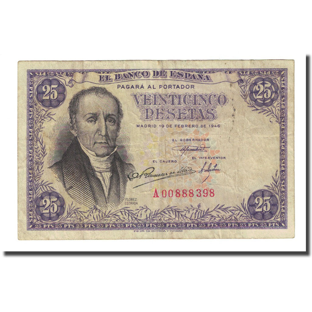 Banconote, Spagna, 25 Pesetas, 1946-02-19, KM:130a, BB