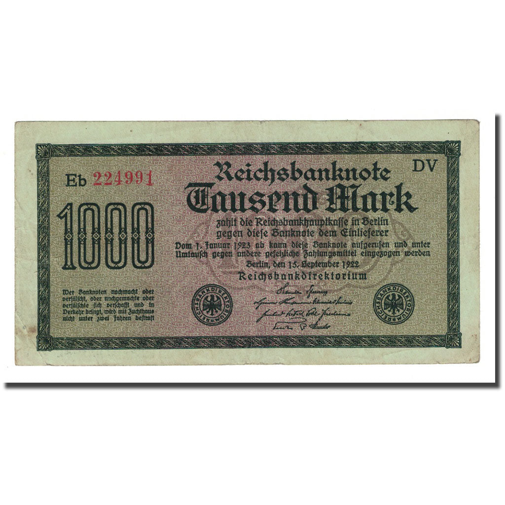 Banknot, Niemcy, 1000 Mark, 1922-09-15, KM:76g, VF(20-25)